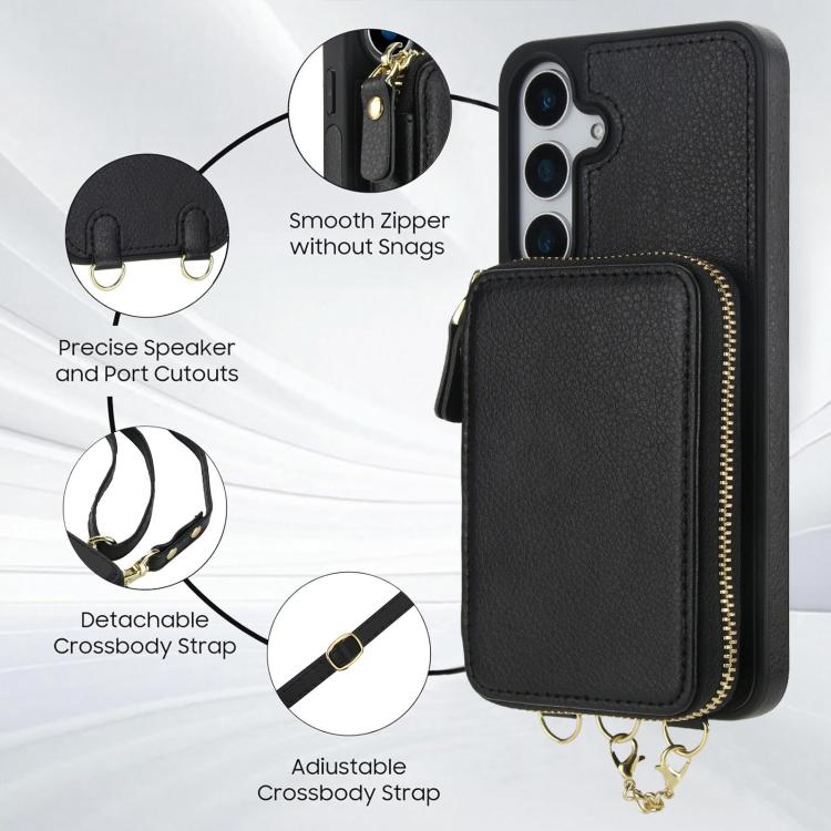 For Samsung Galaxy S23 FE 5G AwQuer 2 in 1 Crossbody Zipper Wallet Leather Back Phone Case