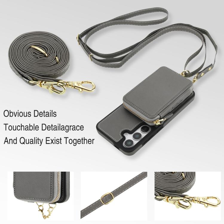 For Samsung Galaxy S23 FE 5G AwQuer 2 in 1 Crossbody Zipper Wallet Leather Back Phone Case