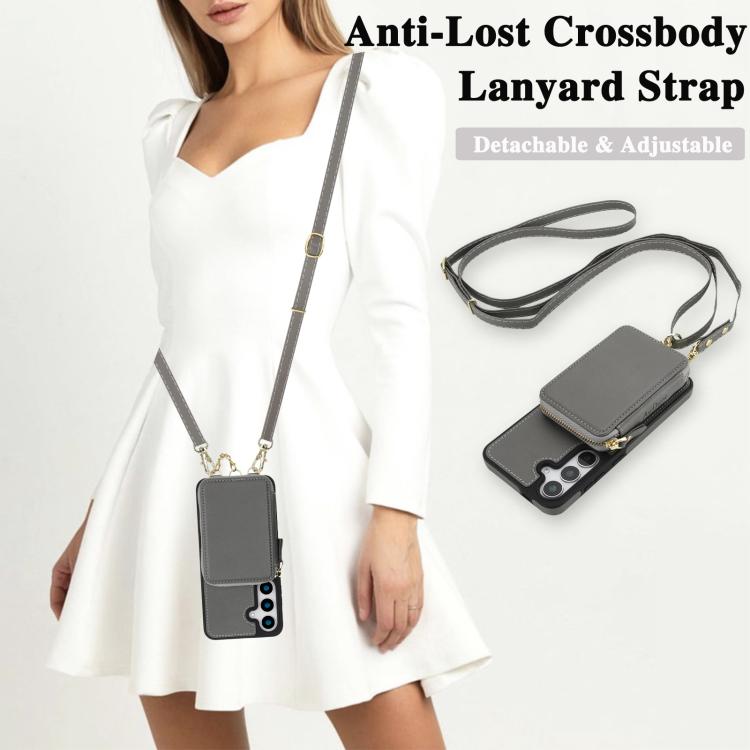 For Samsung Galaxy S23 FE 5G AwQuer 2 in 1 Crossbody Zipper Wallet Leather Back Phone Case