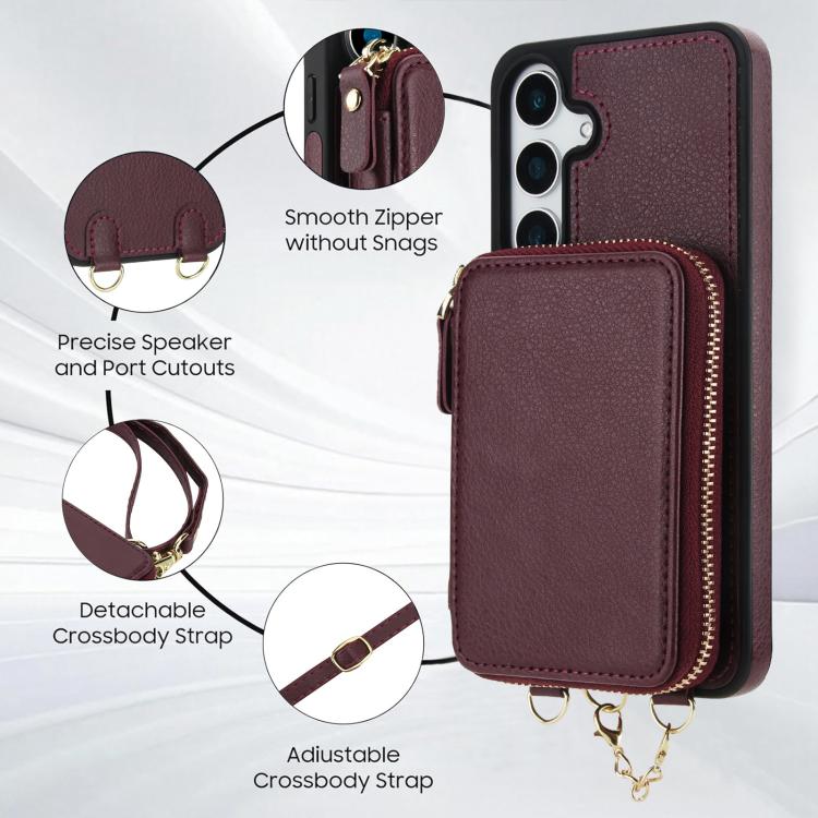 For Samsung Galaxy S23 FE 5G AwQuer 2 in 1 Crossbody Zipper Wallet Leather Back Phone Case