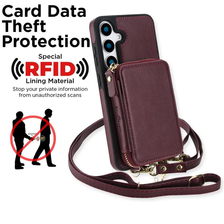 For Samsung Galaxy S23 FE 5G AwQuer 2 in 1 Crossbody Zipper Wallet Leather Back Phone Case
