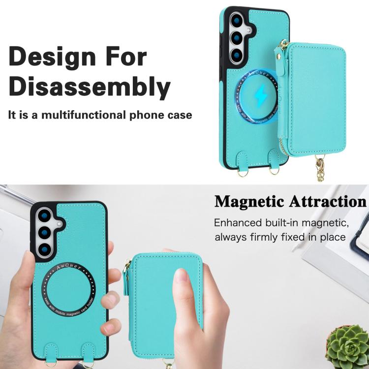 For Samsung Galaxy S23 FE 5G AwQuer 2 in 1 Crossbody Zipper Wallet Leather Back Phone Case