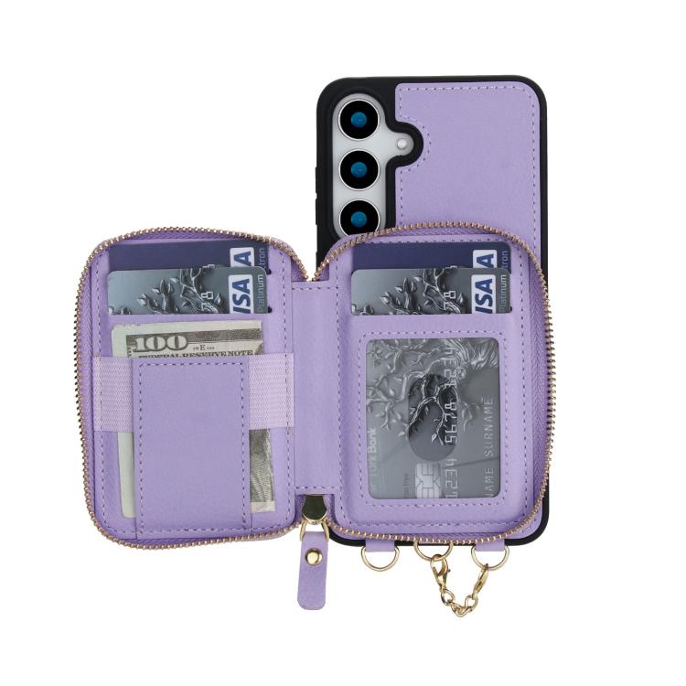 For Samsung Galaxy S23 FE 5G AwQuer 2 in 1 Crossbody Zipper Wallet Leather Back Phone Case