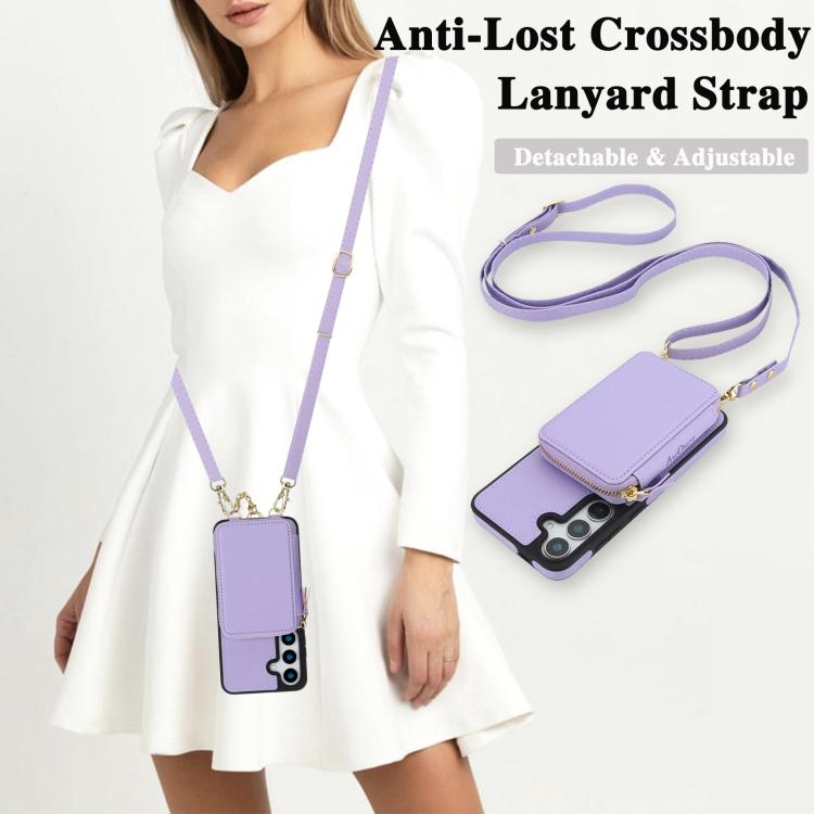 For Samsung Galaxy S23 FE 5G AwQuer 2 in 1 Crossbody Zipper Wallet Leather Back Phone Case