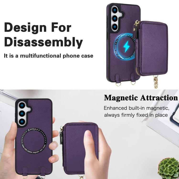 For Samsung Galaxy S23 FE 5G AwQuer 2 in 1 Crossbody Zipper Wallet Leather Back Phone Case