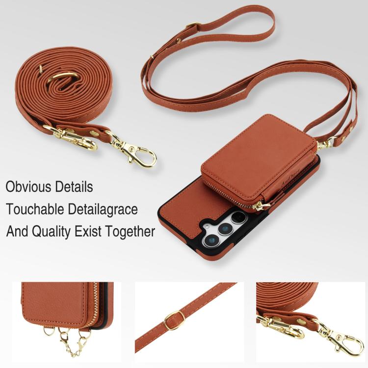 For Samsung Galaxy S23 FE 5G AwQuer 2 in 1 Crossbody Zipper Wallet Leather Back Phone Case