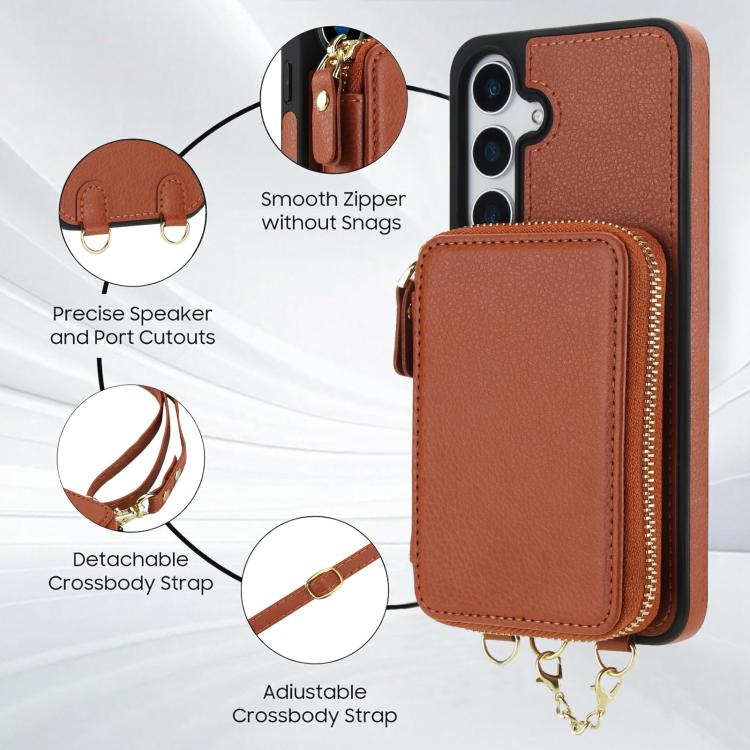 For Samsung Galaxy S23 FE 5G AwQuer 2 in 1 Crossbody Zipper Wallet Leather Back Phone Case