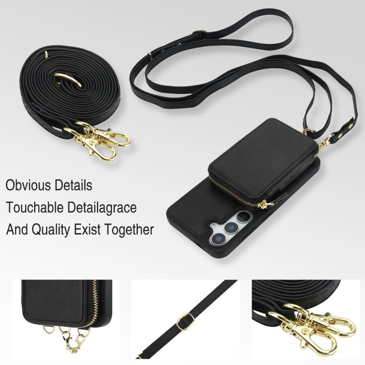 For Samsung Galaxy S25 FE 5G AwQuer 2 in 1 Crossbody Zipper Wallet Leather Back Phone Case
