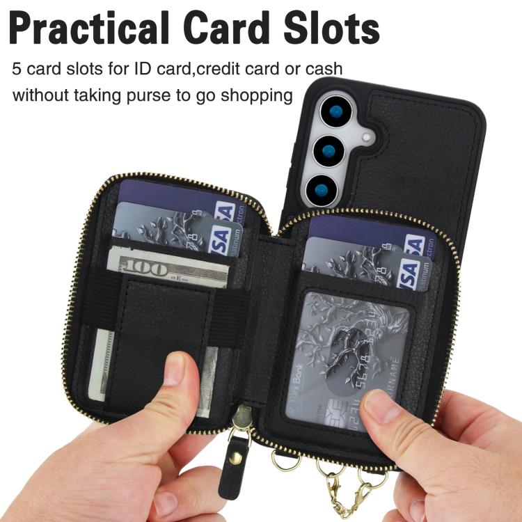 For Samsung Galaxy S25 FE 5G AwQuer 2 in 1 Crossbody Zipper Wallet Leather Back Phone Case