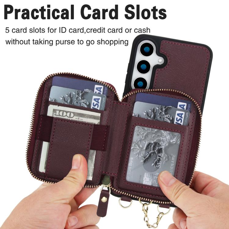 For Samsung Galaxy S25 FE 5G AwQuer 2 in 1 Crossbody Zipper Wallet Leather Back Phone Case