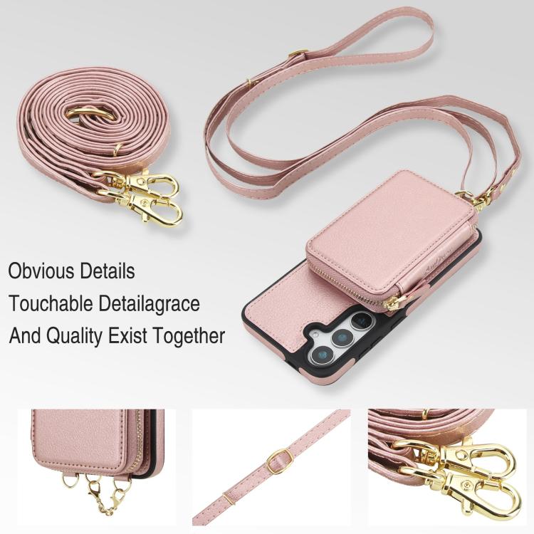 For Samsung Galaxy S25 FE 5G AwQuer 2 in 1 Crossbody Zipper Wallet Leather Back Phone Case