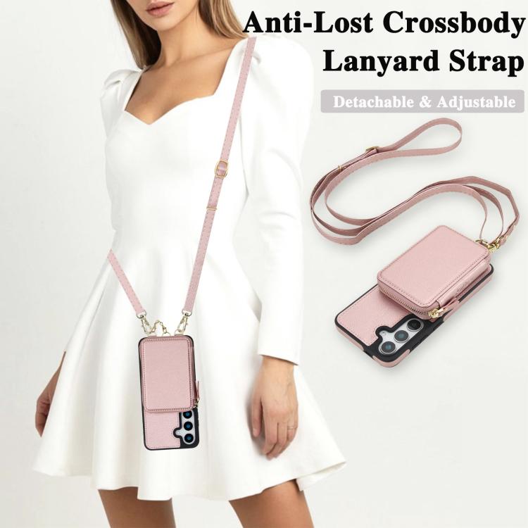 For Samsung Galaxy S25 FE 5G AwQuer 2 in 1 Crossbody Zipper Wallet Leather Back Phone Case