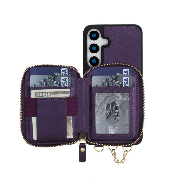 For Samsung Galaxy S25 FE 5G AwQuer 2 in 1 Crossbody Zipper Wallet Leather Back Phone Case
