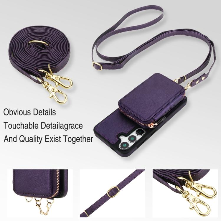 For Samsung Galaxy S25 FE 5G AwQuer 2 in 1 Crossbody Zipper Wallet Leather Back Phone Case