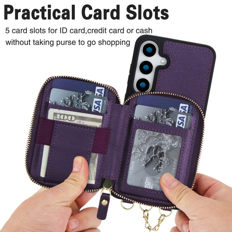 For Samsung Galaxy S25 FE 5G AwQuer 2 in 1 Crossbody Zipper Wallet Leather Back Phone Case