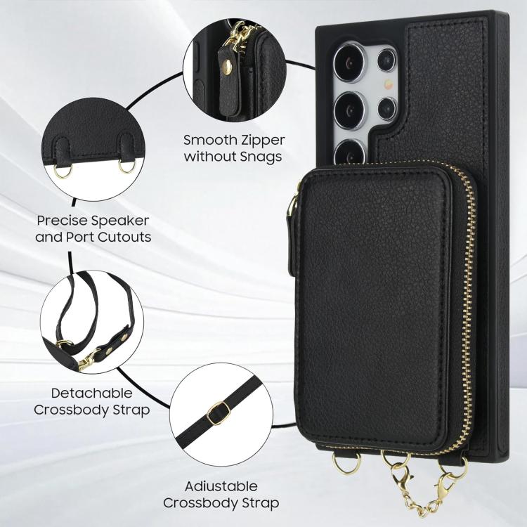 For Samsung Galaxy S24 Ultra 5G AwQuer 2 in 1 Crossbody Zipper Wallet Leather Back Phone Case