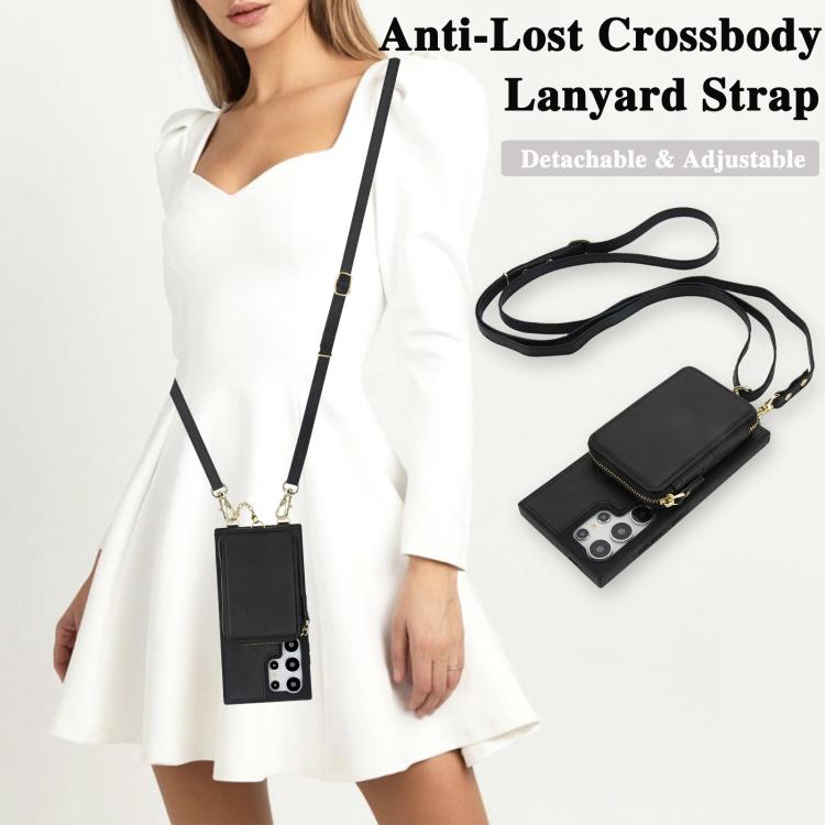 For Samsung Galaxy S24 Ultra 5G AwQuer 2 in 1 Crossbody Zipper Wallet Leather Back Phone Case