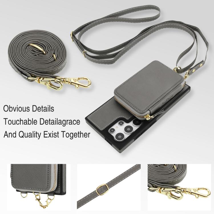 For Samsung Galaxy S24 Ultra 5G AwQuer 2 in 1 Crossbody Zipper Wallet Leather Back Phone Case