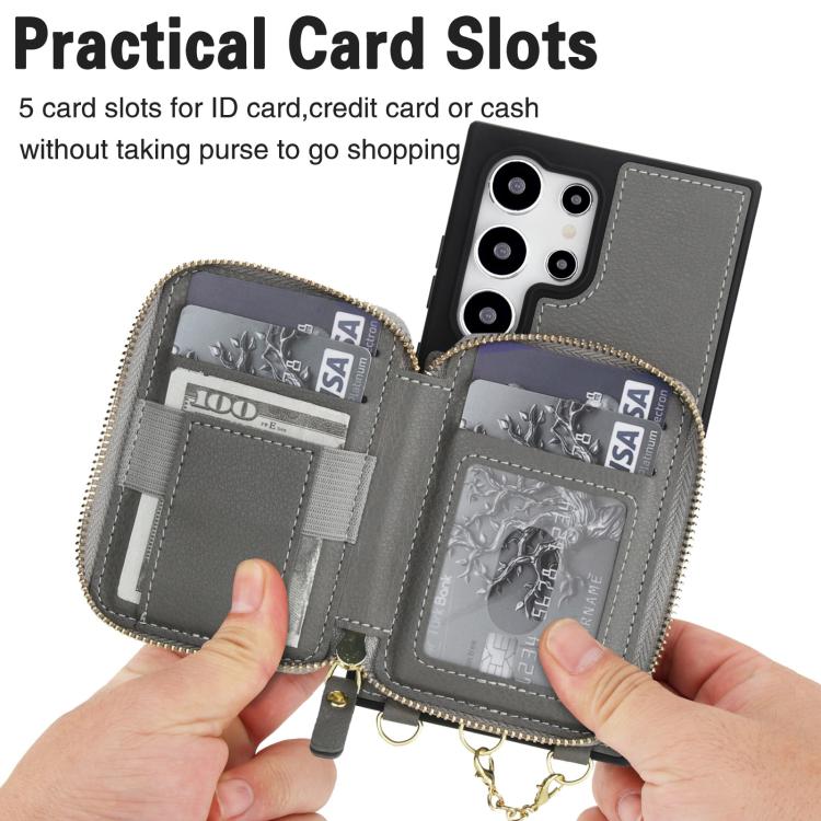 For Samsung Galaxy S24 Ultra 5G AwQuer 2 in 1 Crossbody Zipper Wallet Leather Back Phone Case