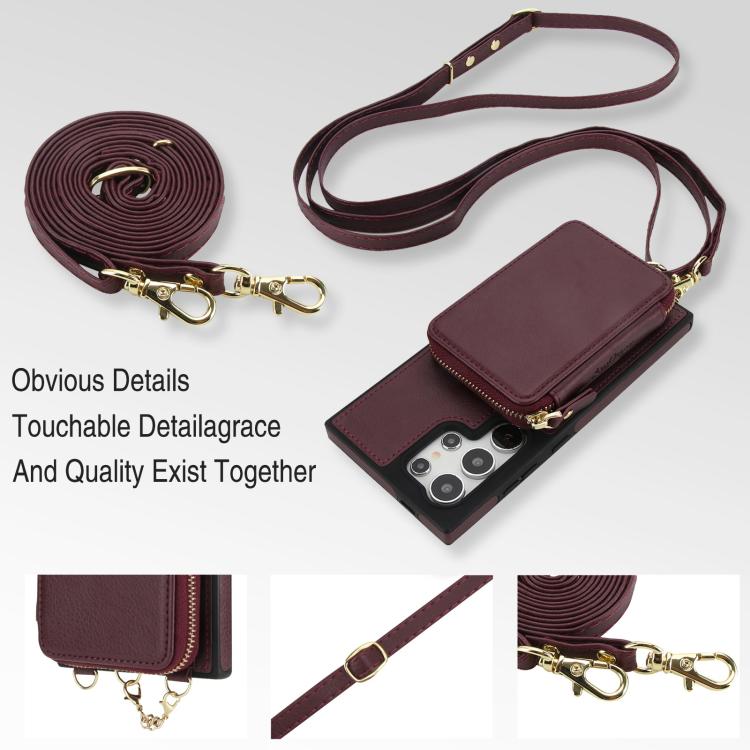 For Samsung Galaxy S24 Ultra 5G AwQuer 2 in 1 Crossbody Zipper Wallet Leather Back Phone Case