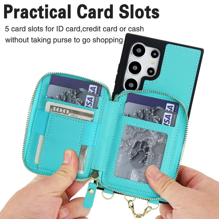 For Samsung Galaxy S24 Ultra 5G AwQuer 2 in 1 Crossbody Zipper Wallet Leather Back Phone Case