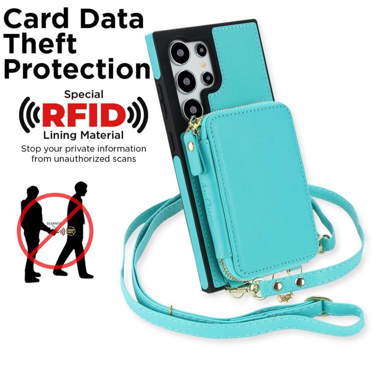For Samsung Galaxy S24 Ultra 5G AwQuer 2 in 1 Crossbody Zipper Wallet Leather Back Phone Case
