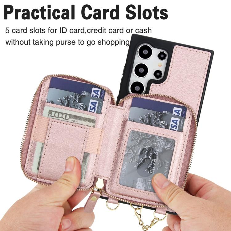 For Samsung Galaxy S24 Ultra 5G AwQuer 2 in 1 Crossbody Zipper Wallet Leather Back Phone Case