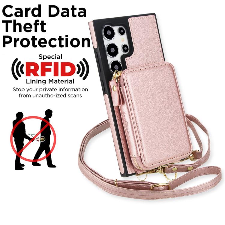 For Samsung Galaxy S24 Ultra 5G AwQuer 2 in 1 Crossbody Zipper Wallet Leather Back Phone Case