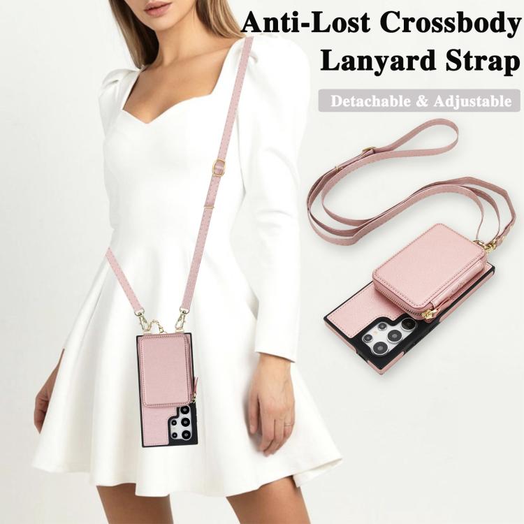 For Samsung Galaxy S24 Ultra 5G AwQuer 2 in 1 Crossbody Zipper Wallet Leather Back Phone Case