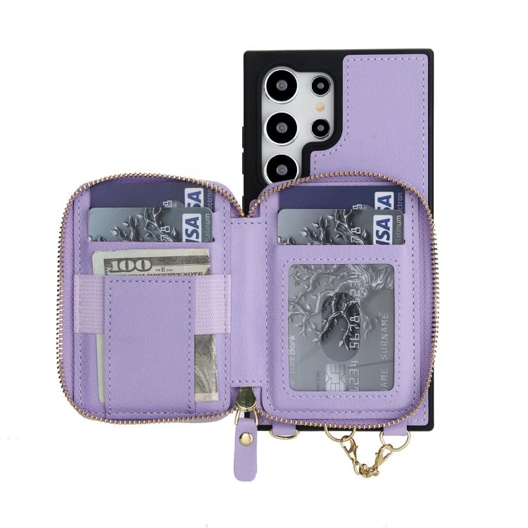 For Samsung Galaxy S24 Ultra 5G AwQuer 2 in 1 Crossbody Zipper Wallet Leather Back Phone Case