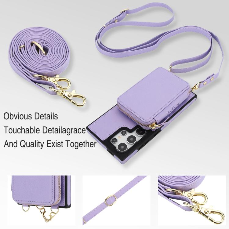For Samsung Galaxy S24 Ultra 5G AwQuer 2 in 1 Crossbody Zipper Wallet Leather Back Phone Case