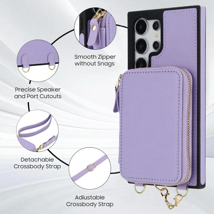 For Samsung Galaxy S24 Ultra 5G AwQuer 2 in 1 Crossbody Zipper Wallet Leather Back Phone Case