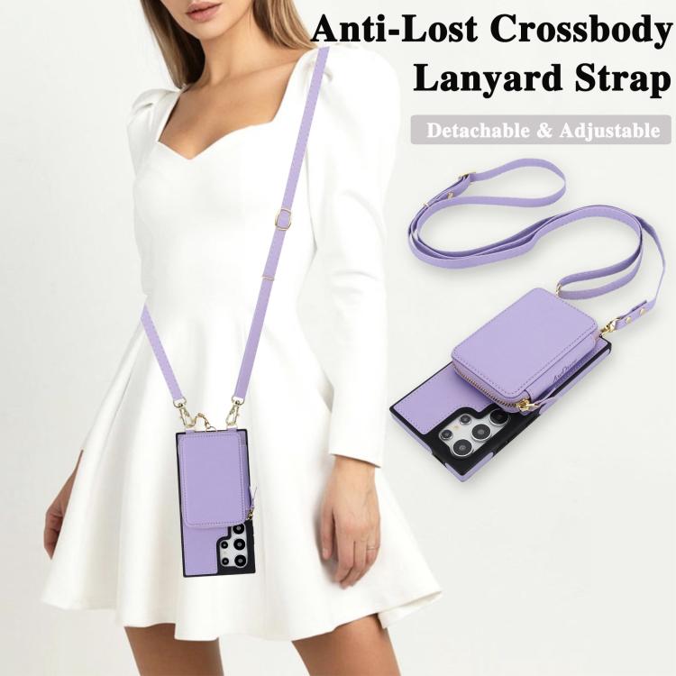 For Samsung Galaxy S24 Ultra 5G AwQuer 2 in 1 Crossbody Zipper Wallet Leather Back Phone Case