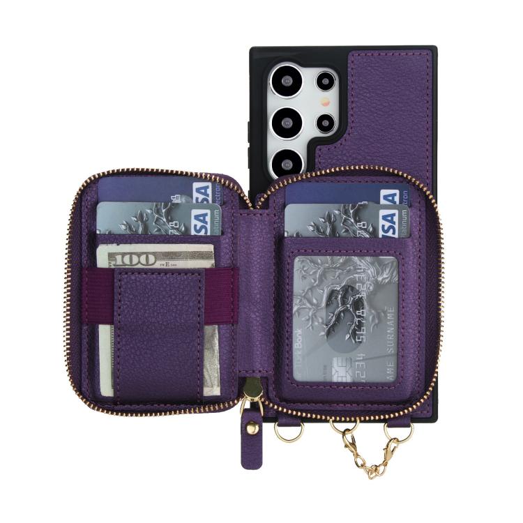 For Samsung Galaxy S24 Ultra 5G AwQuer 2 in 1 Crossbody Zipper Wallet Leather Back Phone Case