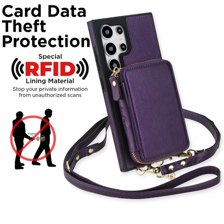 For Samsung Galaxy S24 Ultra 5G AwQuer 2 in 1 Crossbody Zipper Wallet Leather Back Phone Case