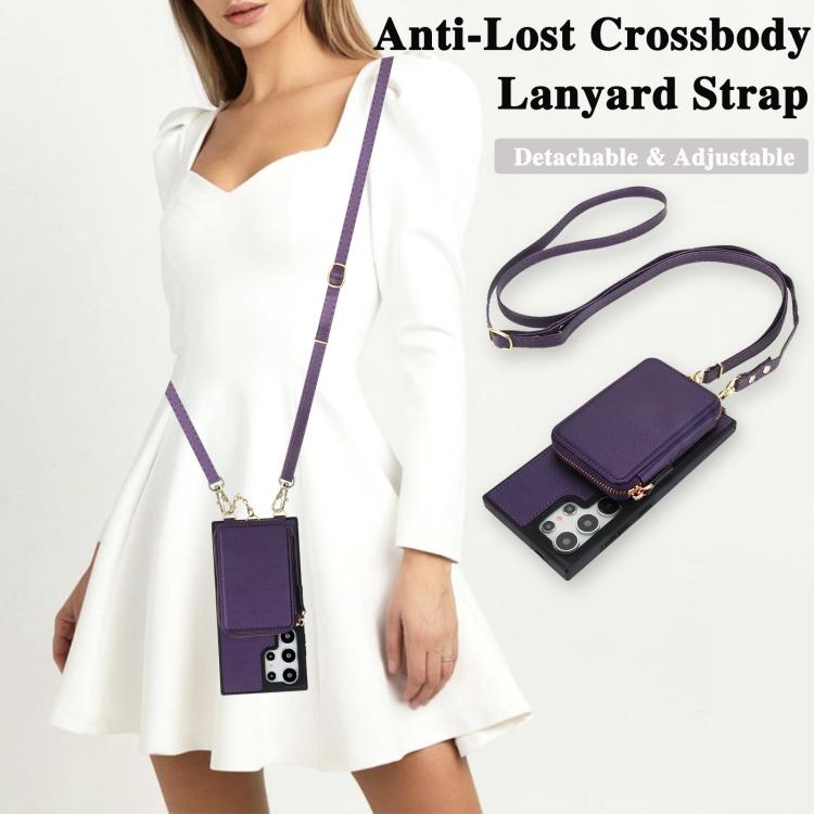 For Samsung Galaxy S24 Ultra 5G AwQuer 2 in 1 Crossbody Zipper Wallet Leather Back Phone Case