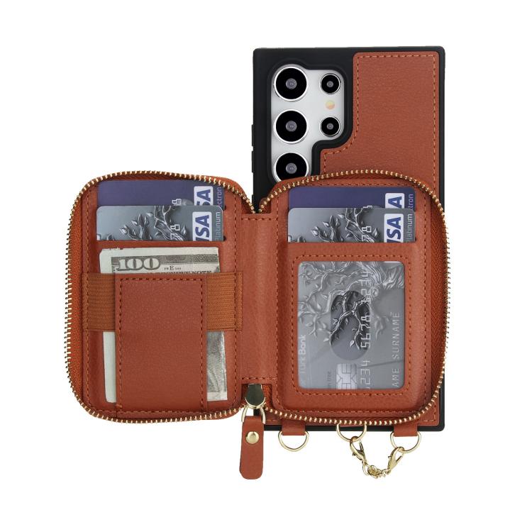 For Samsung Galaxy S24 Ultra 5G AwQuer 2 in 1 Crossbody Zipper Wallet Leather Back Phone Case