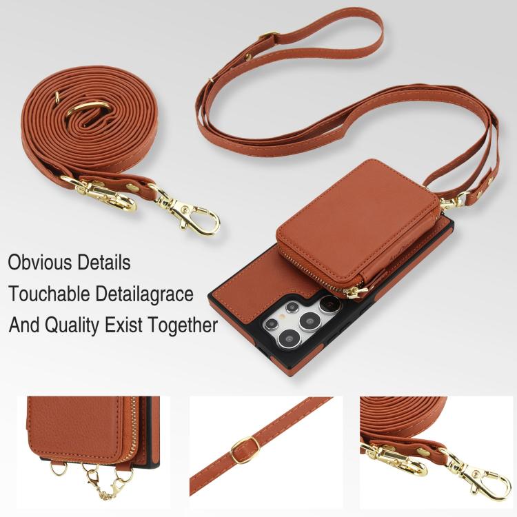For Samsung Galaxy S24 Ultra 5G AwQuer 2 in 1 Crossbody Zipper Wallet Leather Back Phone Case