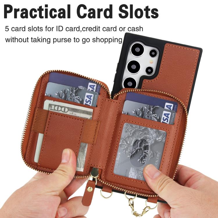 For Samsung Galaxy S24 Ultra 5G AwQuer 2 in 1 Crossbody Zipper Wallet Leather Back Phone Case
