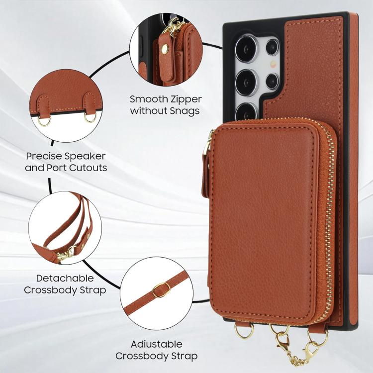 For Samsung Galaxy S24 Ultra 5G AwQuer 2 in 1 Crossbody Zipper Wallet Leather Back Phone Case