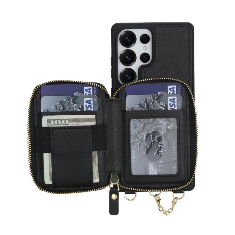 For Samsung Galaxy S25 Ultra 5G AwQuer 2 in 1 Crossbody Zipper Wallet Leather Back Phone Case