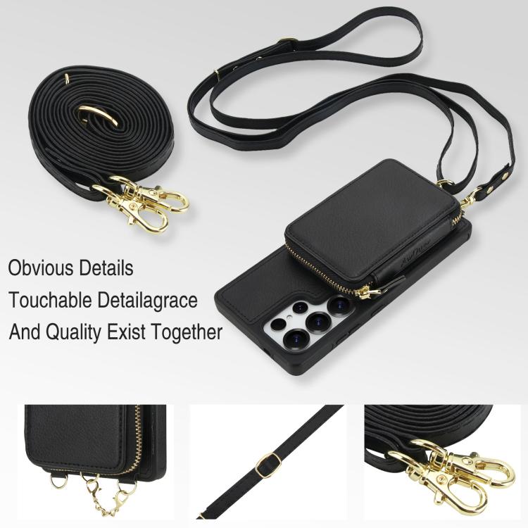For Samsung Galaxy S25 Ultra 5G AwQuer 2 in 1 Crossbody Zipper Wallet Leather Back Phone Case