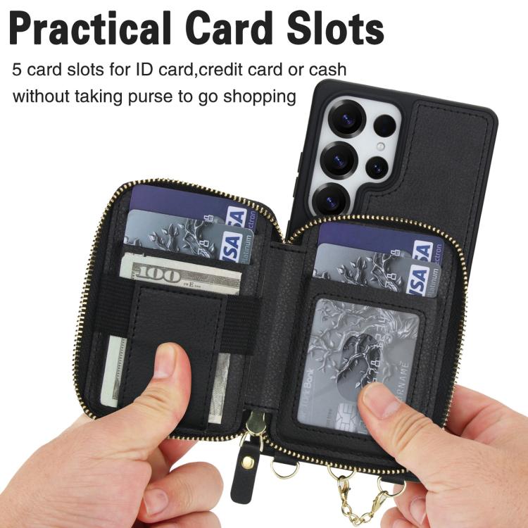 For Samsung Galaxy S25 Ultra 5G AwQuer 2 in 1 Crossbody Zipper Wallet Leather Back Phone Case
