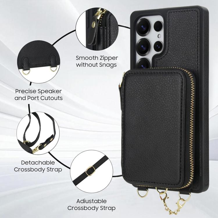 For Samsung Galaxy S25 Ultra 5G AwQuer 2 in 1 Crossbody Zipper Wallet Leather Back Phone Case