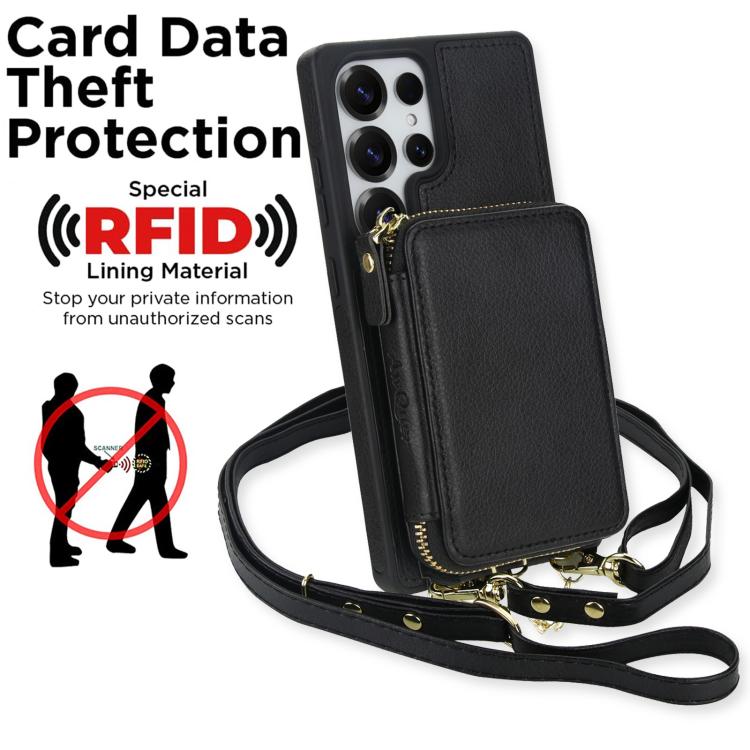 For Samsung Galaxy S25 Ultra 5G AwQuer 2 in 1 Crossbody Zipper Wallet Leather Back Phone Case