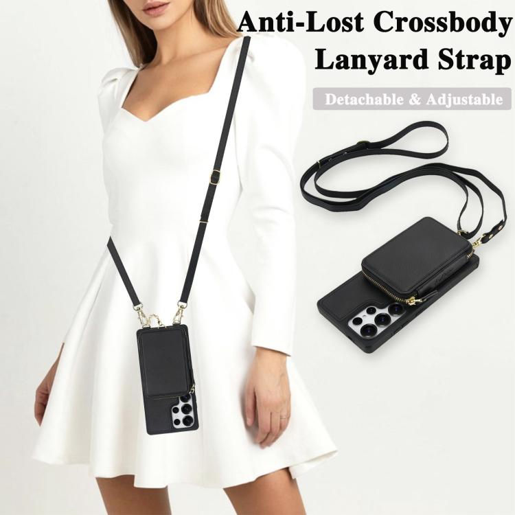 For Samsung Galaxy S25 Ultra 5G AwQuer 2 in 1 Crossbody Zipper Wallet Leather Back Phone Case