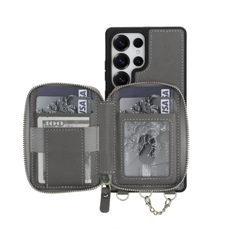 For Samsung Galaxy S25 Ultra 5G AwQuer 2 in 1 Crossbody Zipper Wallet Leather Back Phone Case