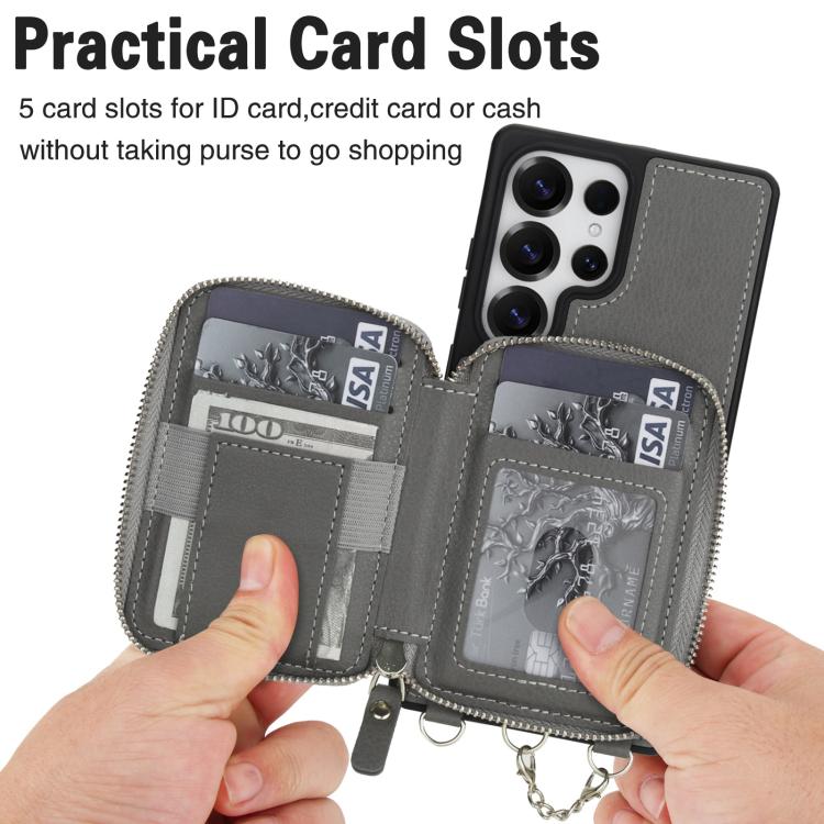 For Samsung Galaxy S25 Ultra 5G AwQuer 2 in 1 Crossbody Zipper Wallet Leather Back Phone Case