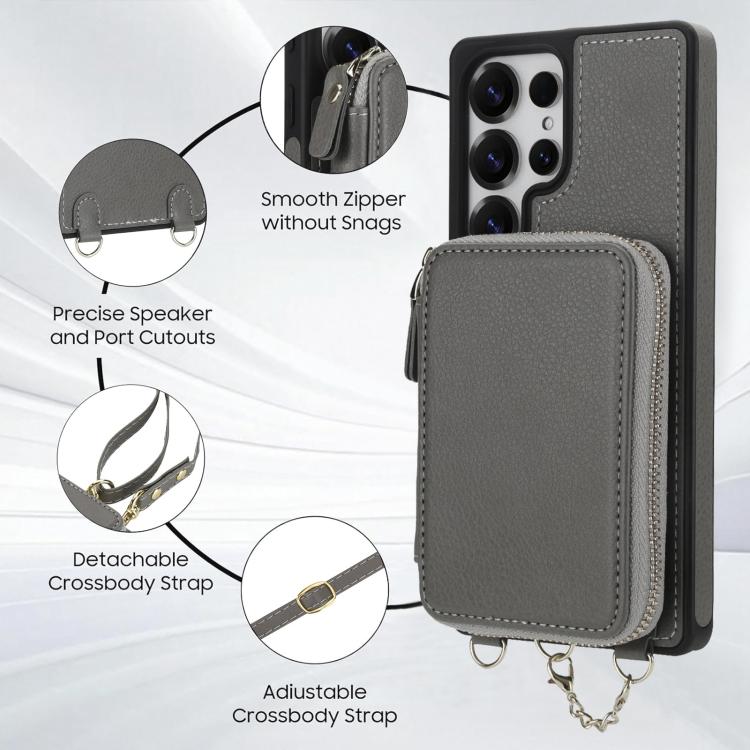 For Samsung Galaxy S25 Ultra 5G AwQuer 2 in 1 Crossbody Zipper Wallet Leather Back Phone Case