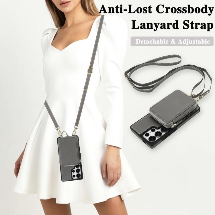 For Samsung Galaxy S25 Ultra 5G AwQuer 2 in 1 Crossbody Zipper Wallet Leather Back Phone Case